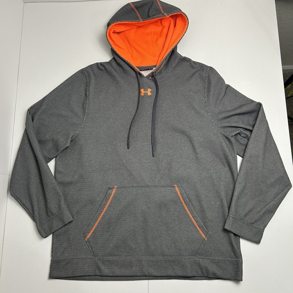 Under Armour Men's XXL 2XL Fleece Hoodie Gray/Orange Logo Loose Fit Pullover